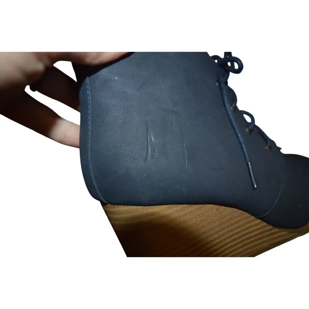 Nautica Waterline Navy blue Lace Up Wedge Ankle Booties Women's Size 10 Coastal